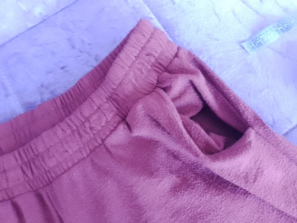 Bordo Dökümlü Keten Kadın Pantolon - Görsel 4