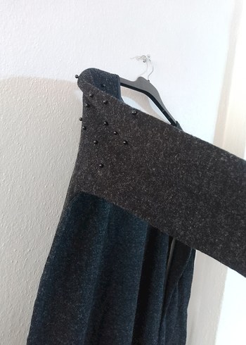 Püsküllü Füme Rengi Uzun Kollu Kazak Elbise/Tunik - Görsel 5