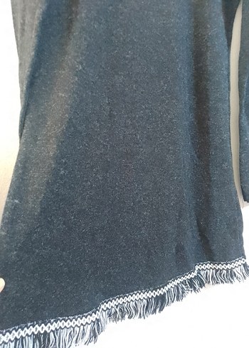 Püsküllü Füme Rengi Uzun Kollu Kazak Elbise/Tunik - Görsel 4