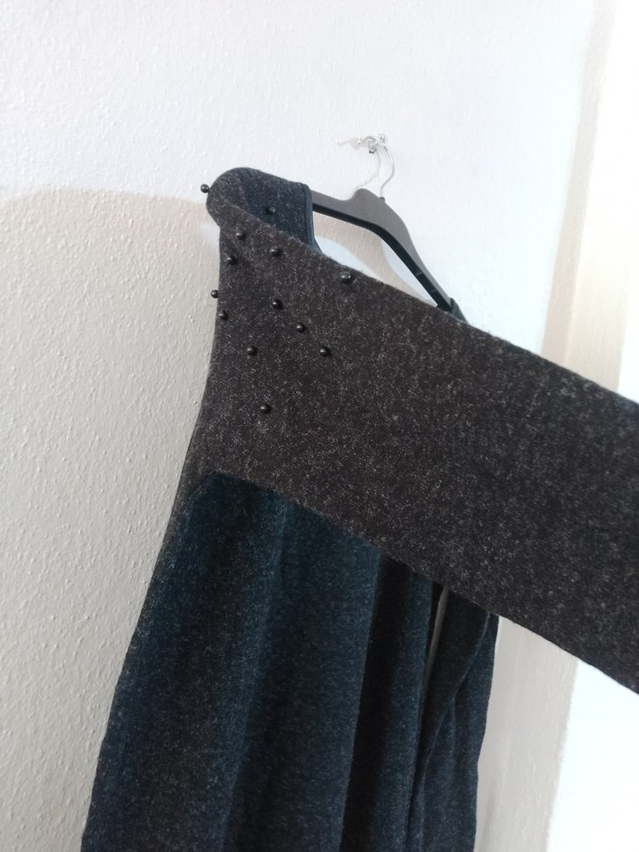 Püsküllü Füme Rengi Uzun Kollu Kazak Elbise/Tunik - Görsel 5