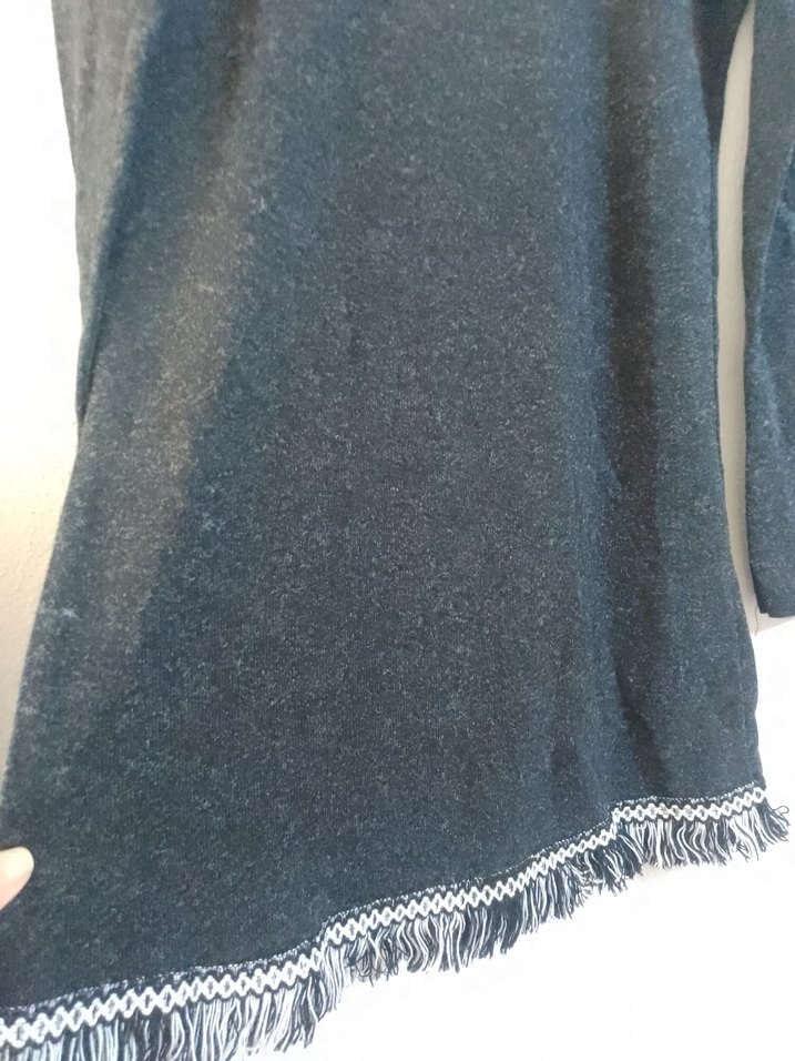 Püsküllü Füme Rengi Uzun Kollu Kazak Elbise/Tunik - Görsel 4