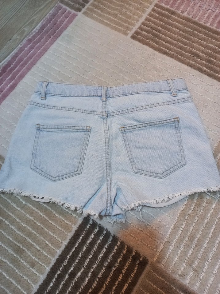 Kadın Açık Mavi Yırtık Mini Denim Şort - Görsel 2