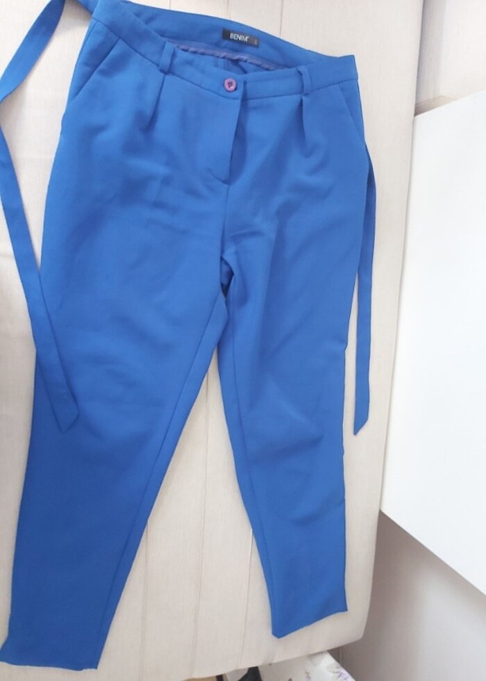 Saks mavisi kumaş havuç pantolon  - Görsel 2