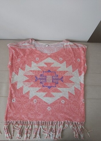 Püsküllü pembe bluz etnik desenli - Görsel 4