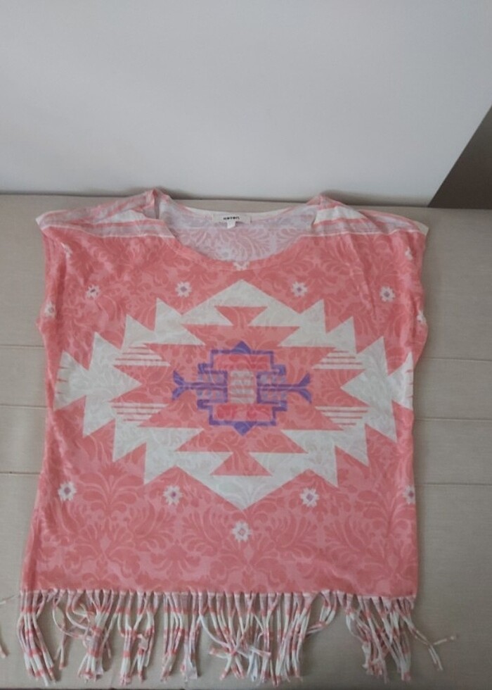 Püsküllü pembe bluz etnik desenli - Görsel 4