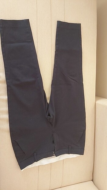 Keten kumaş karışımı klasik lacivert cigarette pantolon - Görsel 2