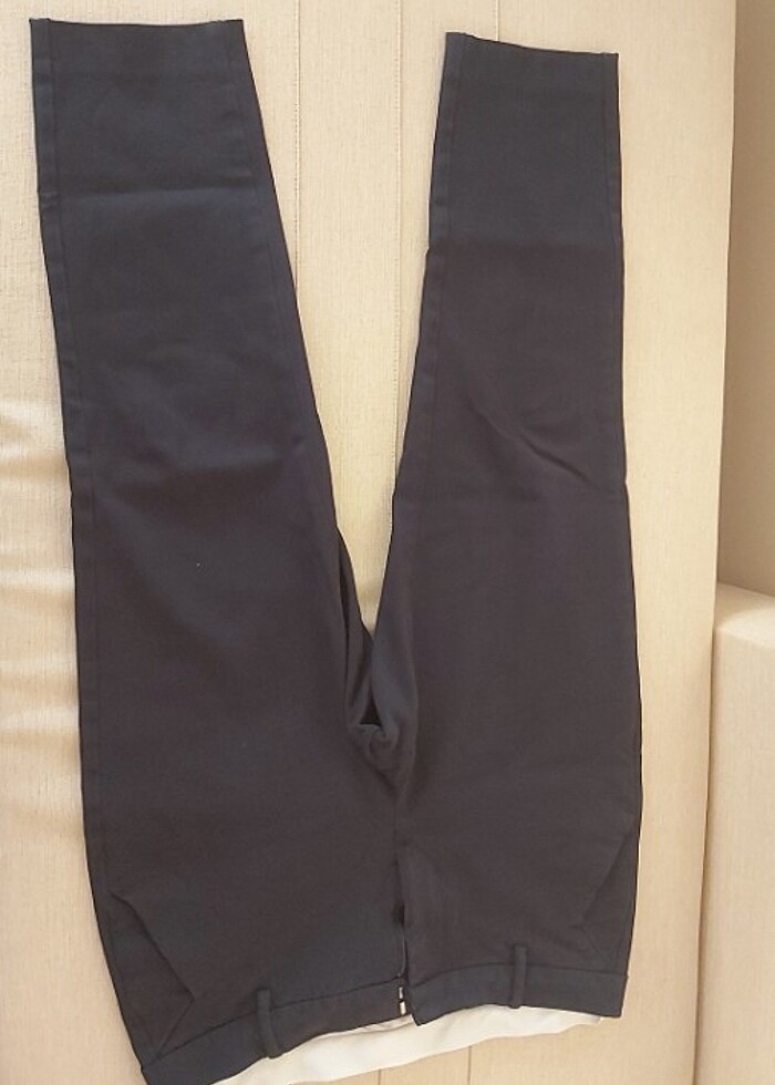 Keten kumaş karışımı klasik lacivert cigarette pantolon - Görsel 3