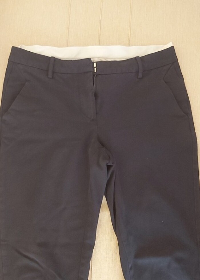 Keten kumaş karışımı klasik lacivert cigarette pantolon - Görsel 4