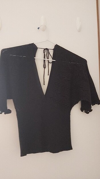 Simli yarasa kol detaylı triko bluz - Görsel 2