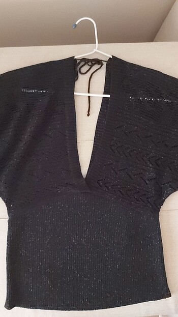 Simli yarasa kol detaylı triko bluz - Görsel 5