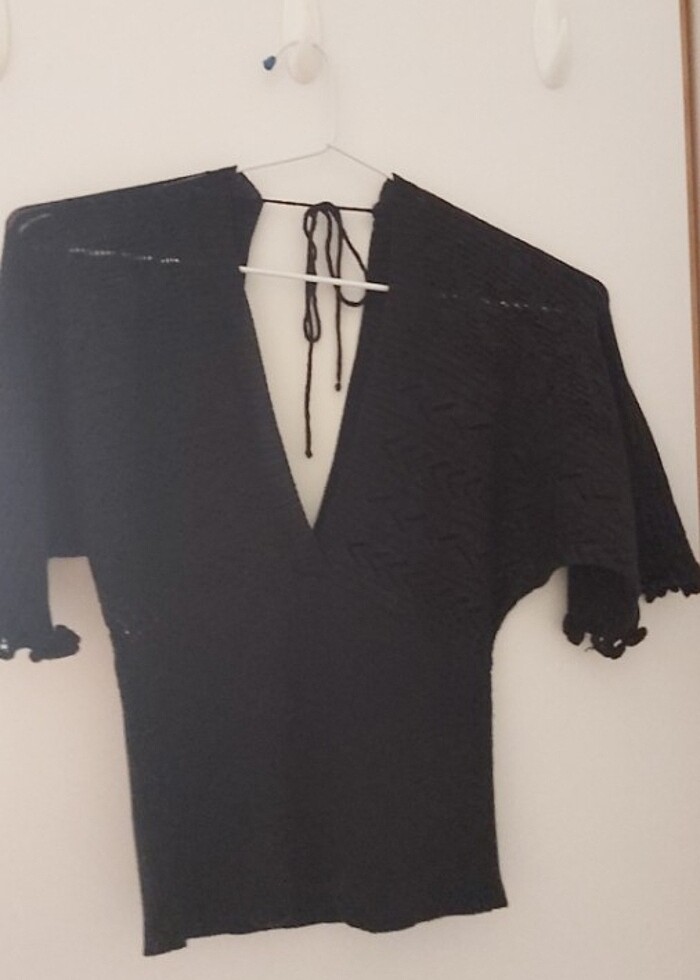 Simli yarasa kol detaylı triko bluz - Görsel 2