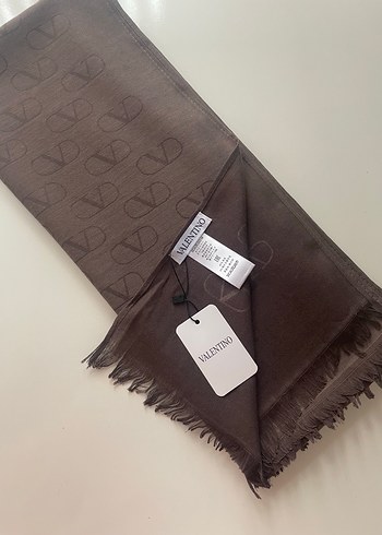 Valentino Kahverengi Yün İpek Pamuk Şal - Görsel 3