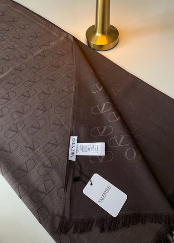 Valentino Kahverengi Yün İpek Pamuk Şal - Görsel 2