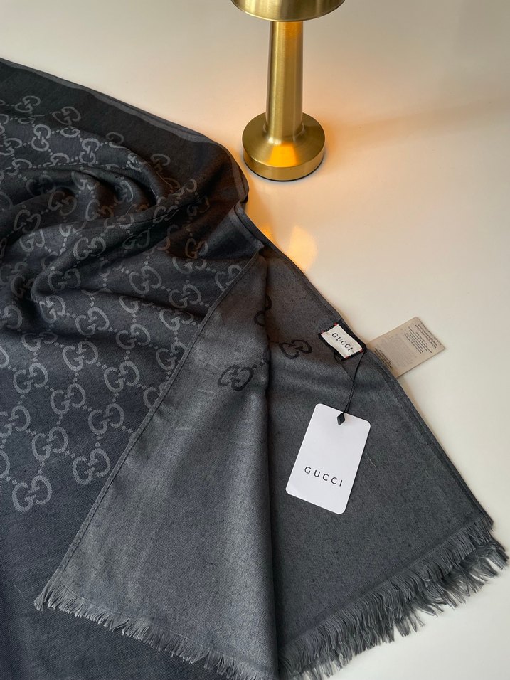 Gucci Füme Yün İpek Pamuk Şal - Görsel 2