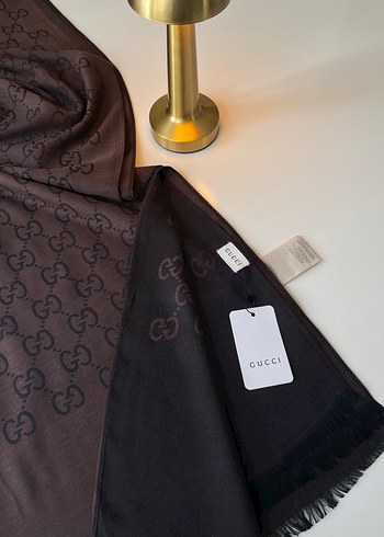 Gucci Kızıl Kahve Yün İpek Şal - Görsel 2