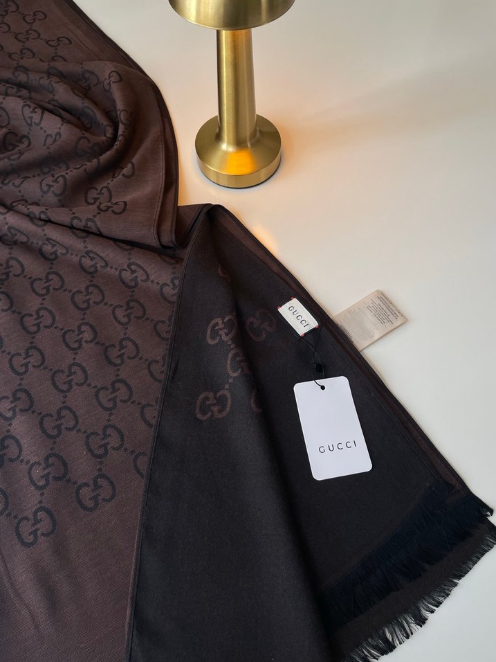 Gucci Kızıl Kahve Yün İpek Şal - Görsel 2