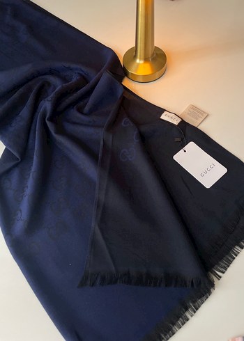 Gucci Lacivert Yün İpek Şal - Görsel 2