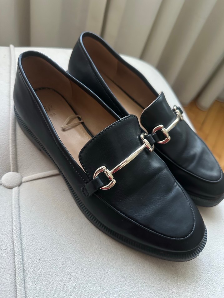 Siyah Deri Tokalı Kadın Loafer - Görsel 2