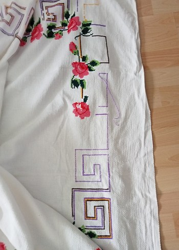 vintağe elde işleme kanaviçe masa örtüsü - Görsel 5