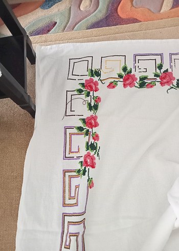 vintağe elde işleme kanaviçe masa örtüsü - Görsel 4