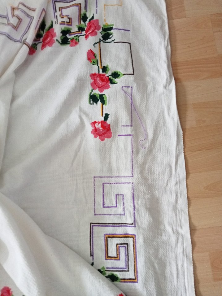 vintağe elde işleme kanaviçe masa örtüsü - Görsel 5