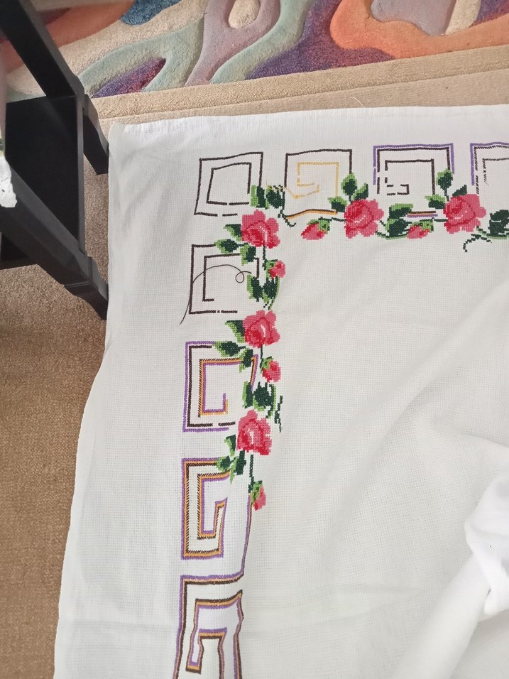 vintağe elde işleme kanaviçe masa örtüsü - Görsel 4