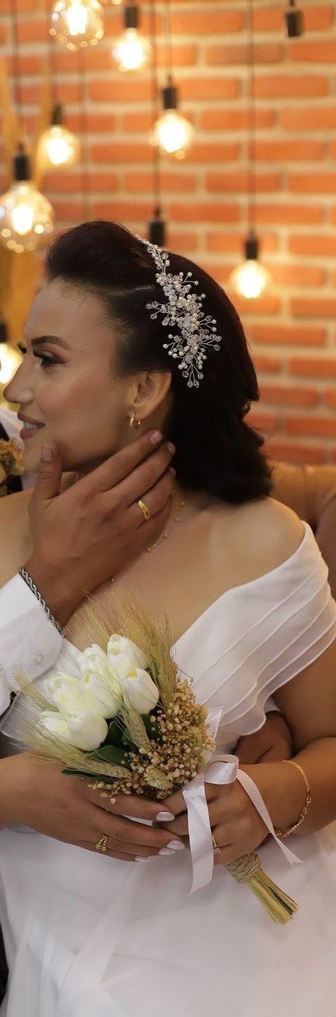 Beyaz Boncuklu Bohem Kadın Saç Aksesuarı - Görsel 2