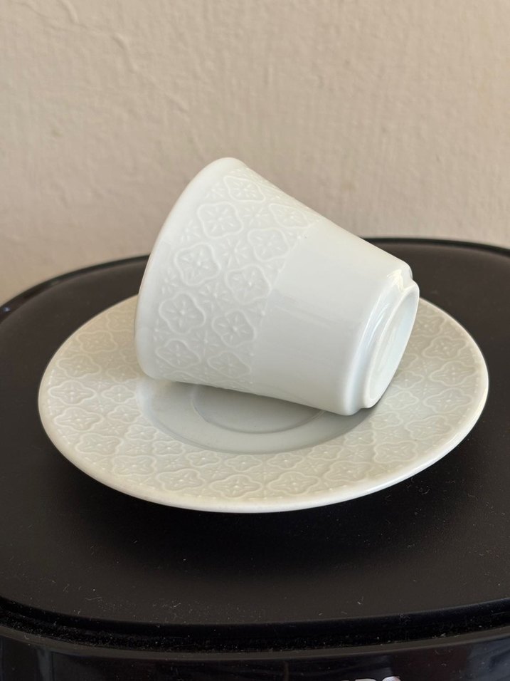 Desenli Beyaz Fincan ve Tabak Seti - Görsel 2