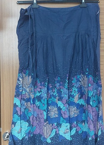 Bohem Tarz Mavi Uzun Kadın Etek altı çiçekli - Görsel 2