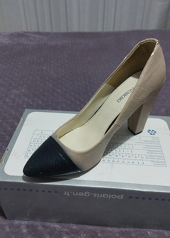 Bej Siyah Yılan Desenli Stiletto Topuklu - Görsel 3