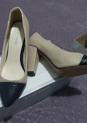 Bej Siyah Yılan Desenli Stiletto Topuklu - Görsel 4