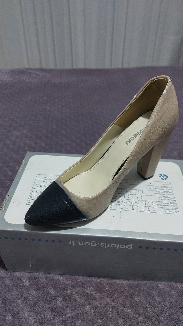 Bej Siyah Yılan Desenli Stiletto Topuklu - Görsel 3