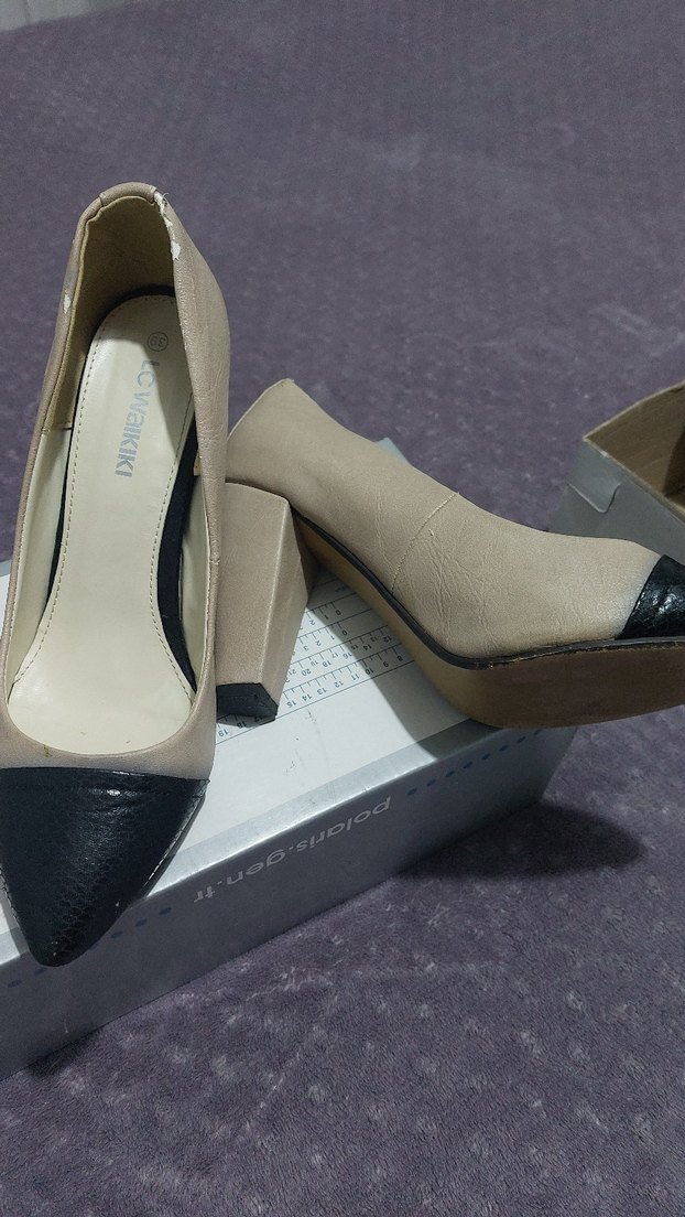 Bej Siyah Yılan Desenli Stiletto Topuklu - Görsel 4