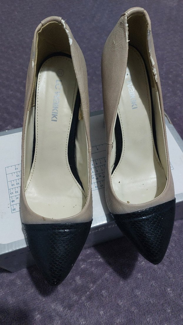 Bej Siyah Yılan Desenli Stiletto Topuklu - Görsel 2