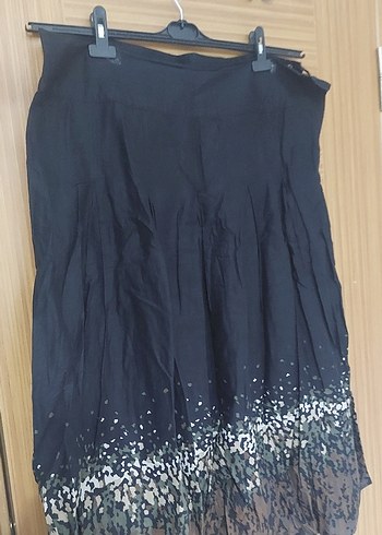 Kadın kahve Siyah Pilili Midi Etek - Görsel 2