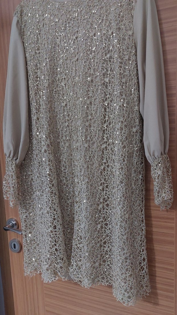 Bej gold Dantel Uzun Kollu Bohem Kadın Abiye bir keregiyildi - Görsel 2