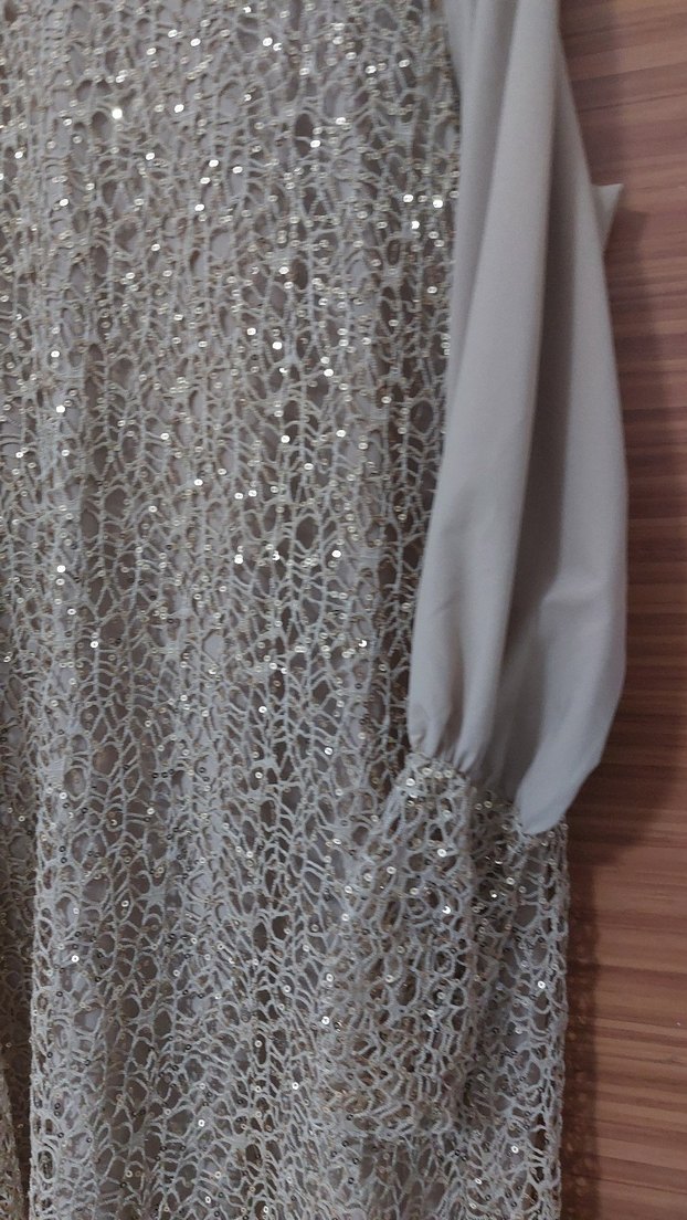 Bej gold Dantel Uzun Kollu Bohem Kadın Abiye bir keregiyildi - Görsel 3