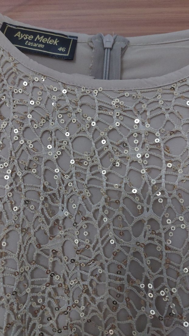 Bej gold Dantel Uzun Kollu Bohem Kadın Abiye bir keregiyildi - Görsel 5