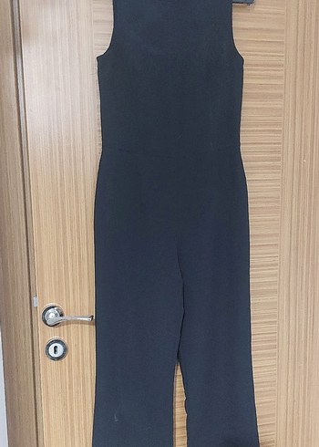 Siyah Kadın Midi Tulum, Kolsuz, Notch Yaka - Görsel 2