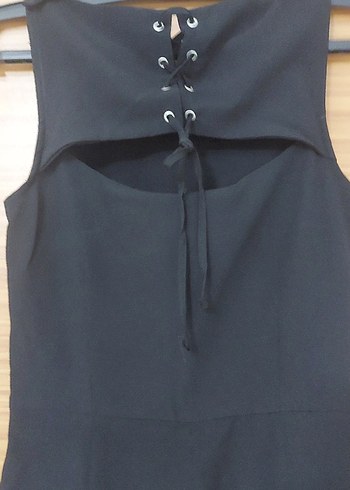 Siyah Kadın Midi Tulum, Kolsuz, Notch Yaka - Görsel 4