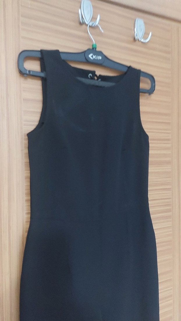 Siyah Kadın Midi Tulum, Kolsuz, Notch Yaka - Görsel 3