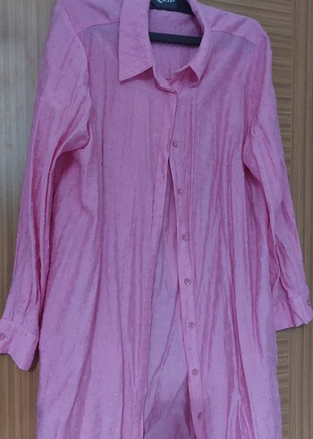 Tuğba markaUzun Kollu Düğmeli Pembe Keten Gömlek - Görsel 2