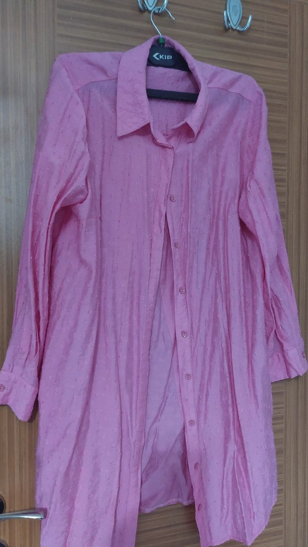 Tuğba markaUzun Kollu Düğmeli Pembe Keten Gömlek - Görsel 2