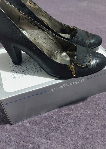 Siyah Deri Tokalı Yüksek Topuklu Stiletto - Görsel 2