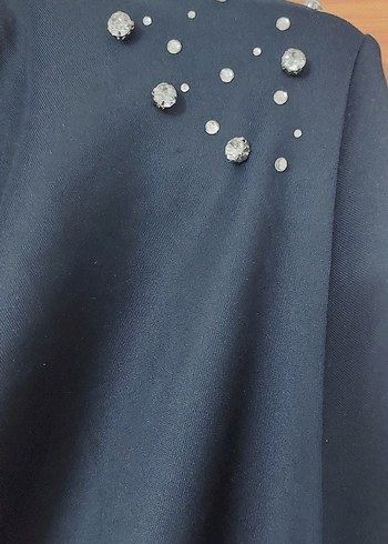 Drapeli Yaka Uzun Kollu lacivert scuba  Tunik L beden - Görsel 3