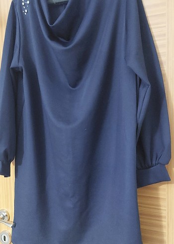 Drapeli Yaka Uzun Kollu lacivert scuba  Tunik L beden - Görsel 2