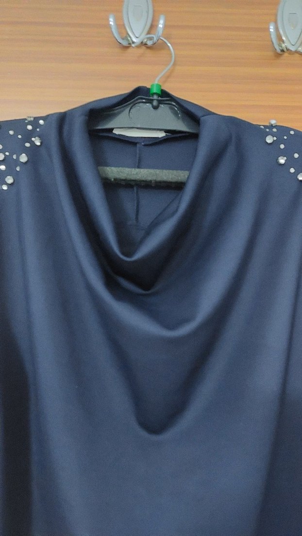 Drapeli Yaka Uzun Kollu lacivert scuba  Tunik L beden - Görsel 4