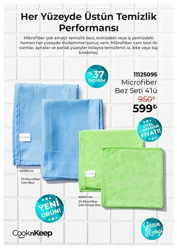 CooknKeep Mikrofiber Mavi Mutfak Bezi Seti 4'lü
