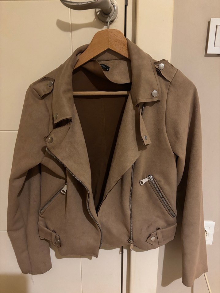 Bej Süet Kadın Deri Ceket - Görsel 2