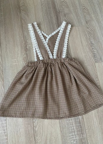 Kız Çocuk Kahverengi Dantel Detaylı Askılı Elbise - Görsel 2